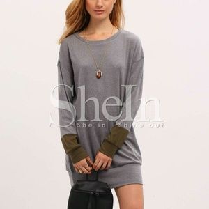 SHEIN - olive and grey long sleeve sweater dress